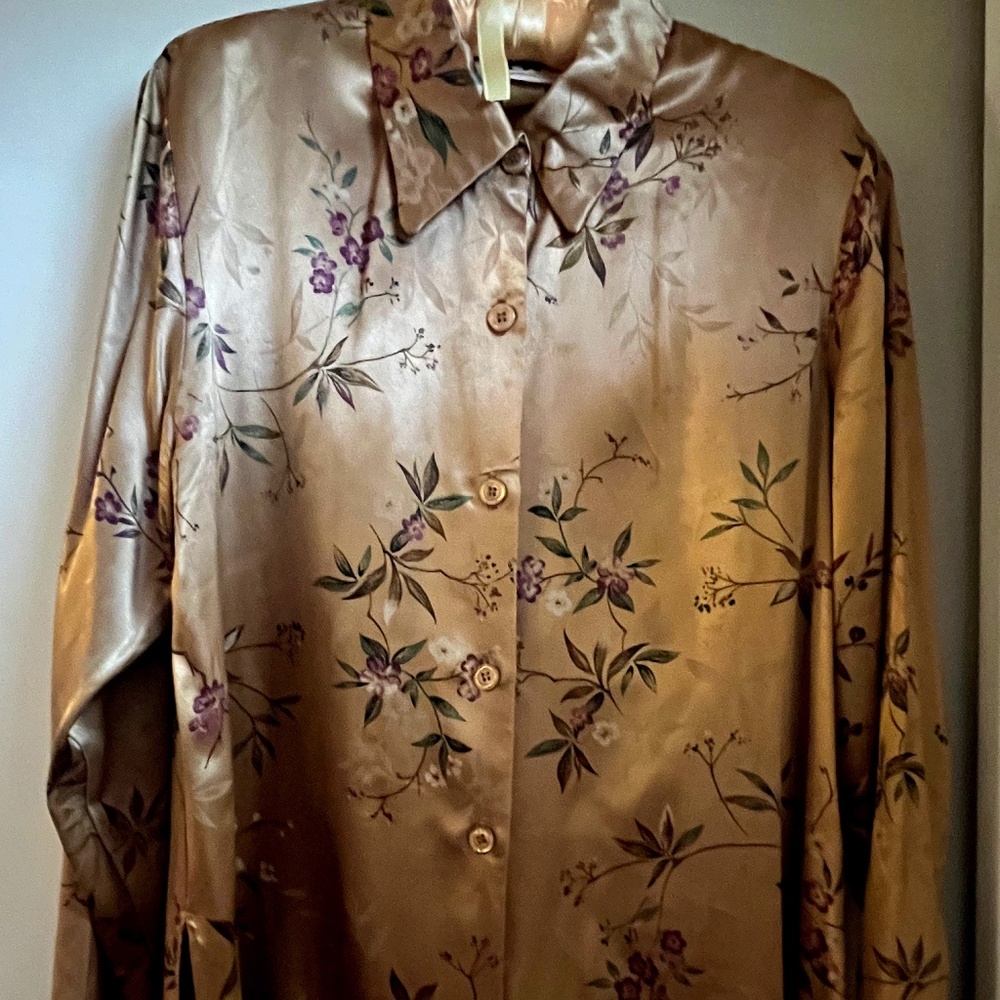 CH Signature Gold with Purple Flowers Button Down Blouse